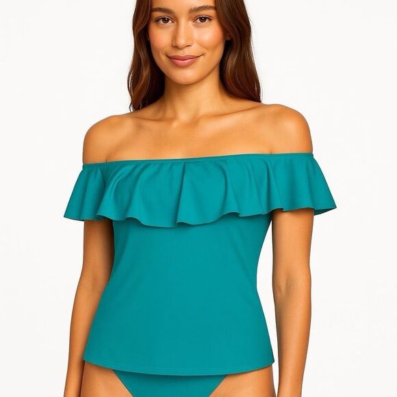Trina Turk Other - NWT TRINA TURK Women’s Size 20 Monaco Off Shoulder Ruffle Tankini Swim Top Blue